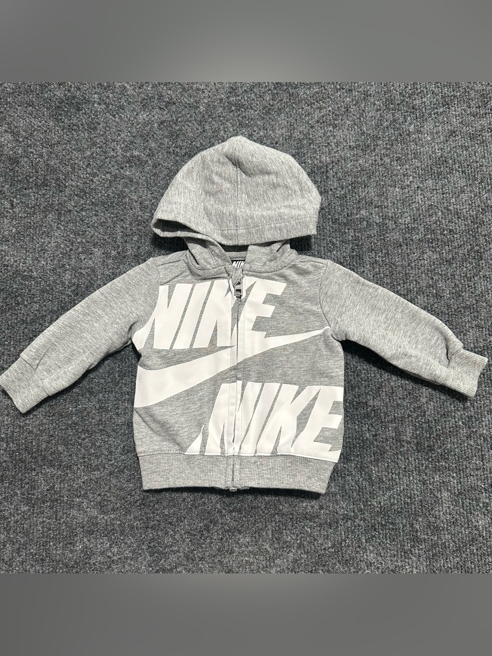 Nike Kids Gray Hooded Zip Sweatshirt with Large Logo
